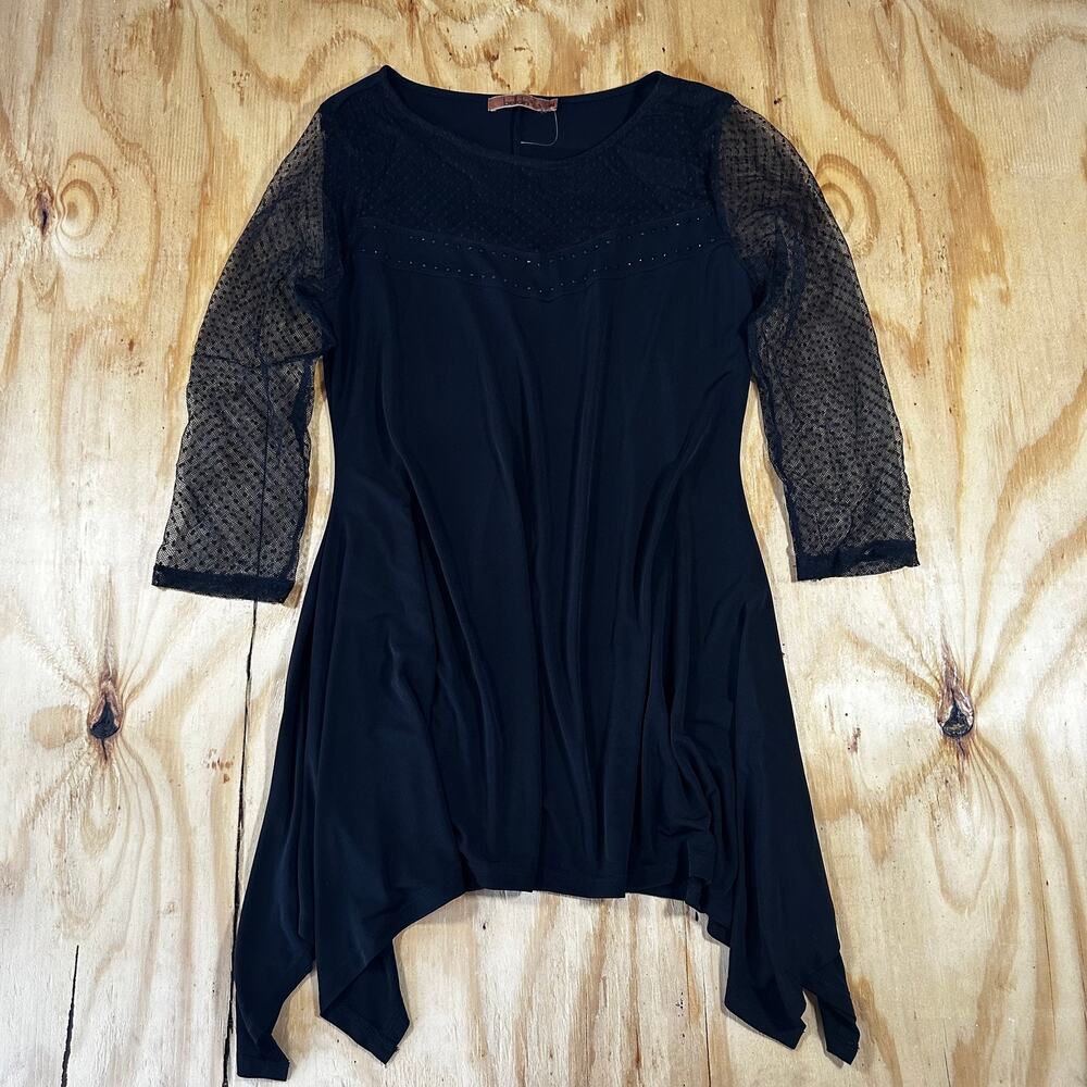 Beldini Black Mesh Panel Studded Sharkbite Hem Tunic